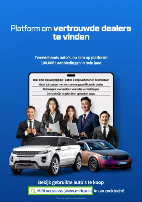 Blauwe moderne tweedehands auto advertentie