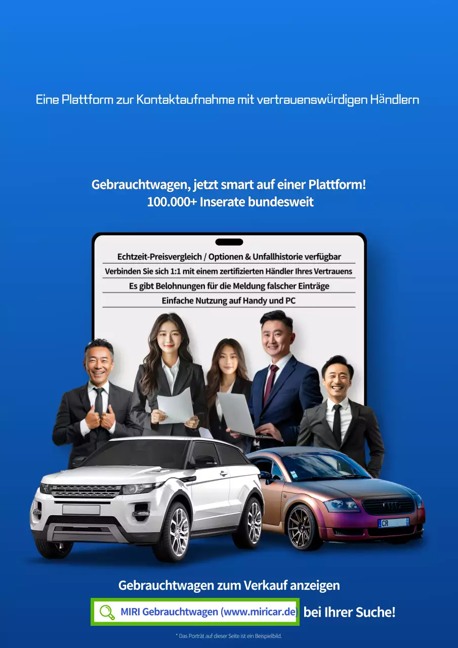 Blaue moderne Gebrauchtwagenanzeige