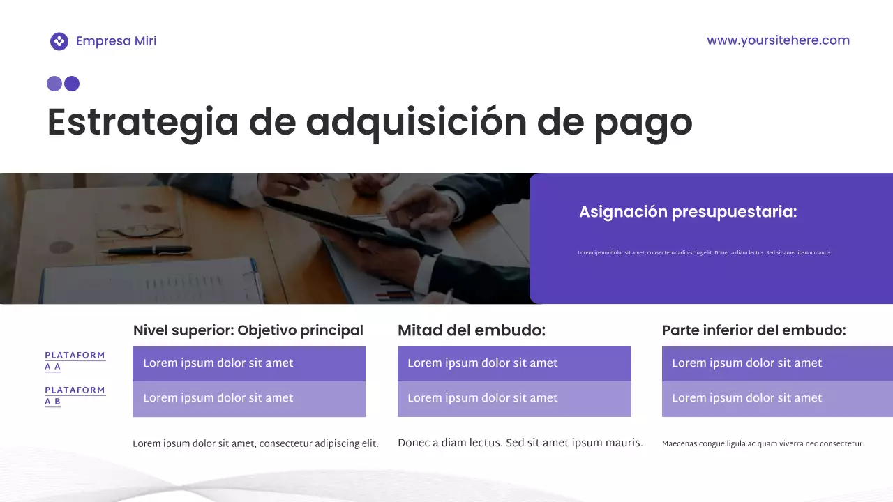 Presentación de marketing digital moderna y morada