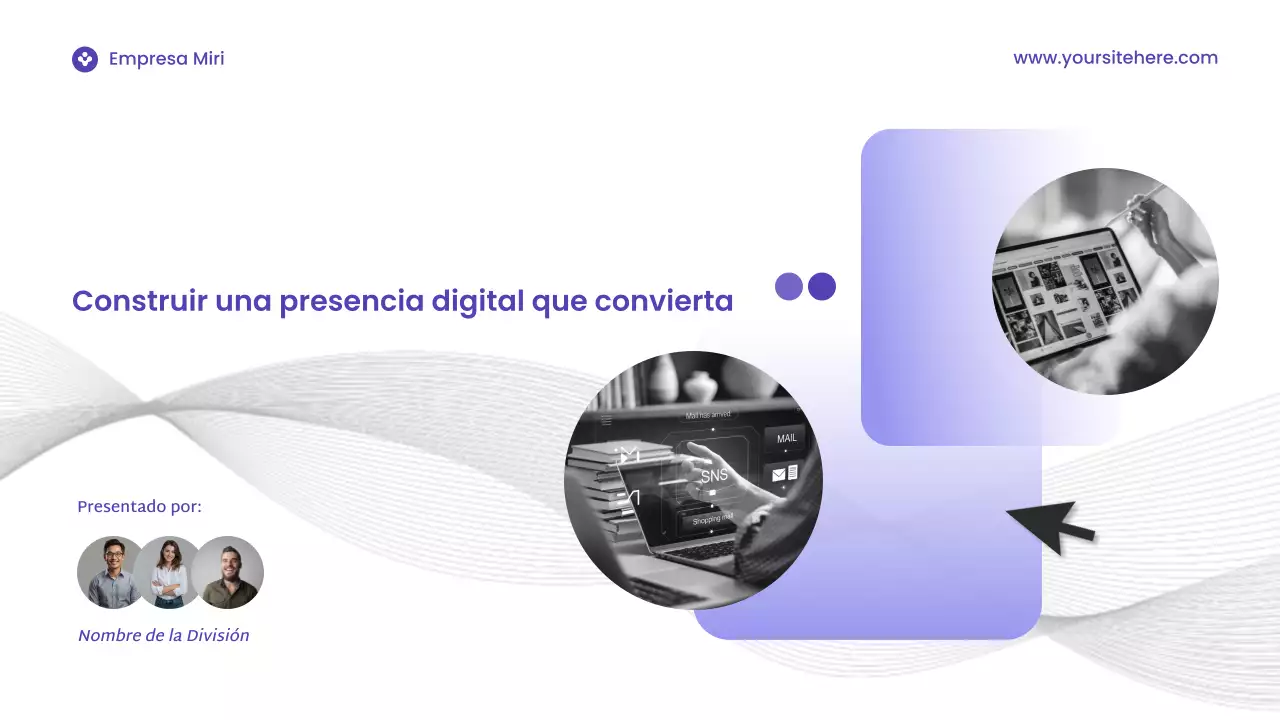 Presentación de marketing digital moderna y morada