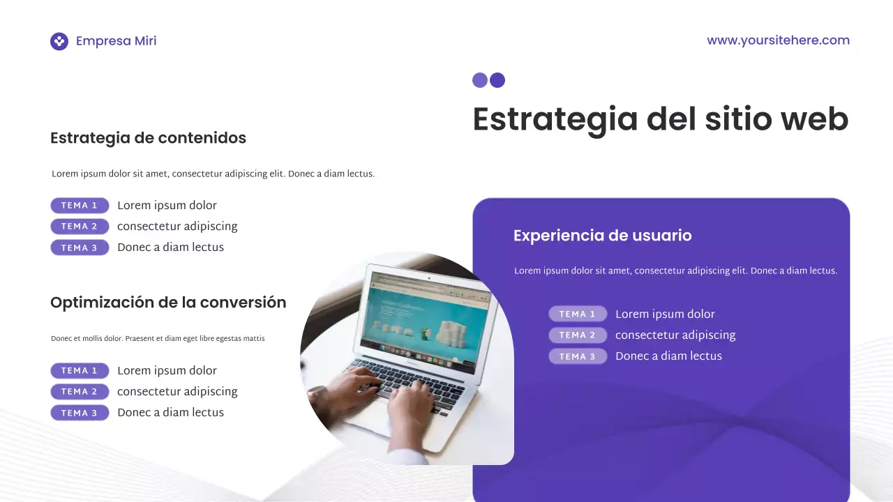 Presentación de marketing digital moderna y morada