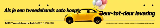 Gratis advertentie voor een voertuigleveringsevenement bij aankoop van een eenvoudige tweedehandsauto in geel en zwart