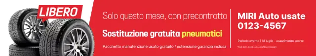 Pubblicità per l'evento di sostituzione gratuita degli pneumatici in rosso e giallo