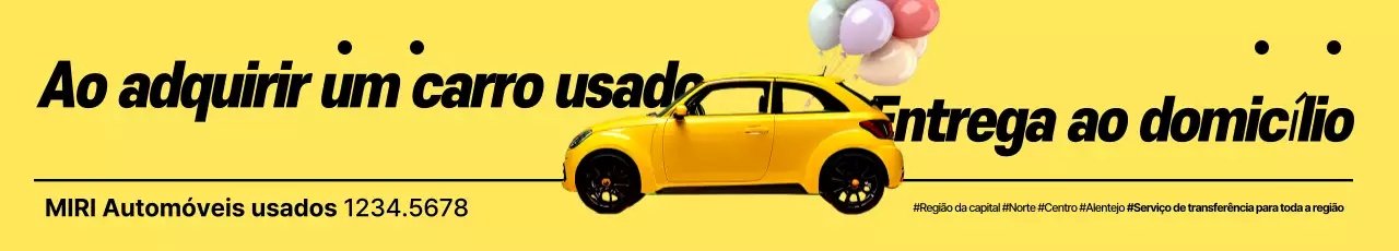 Anúncio de evento de entrega de veículo grátis na compra de um carro usado simples nas cores amarelo e preto