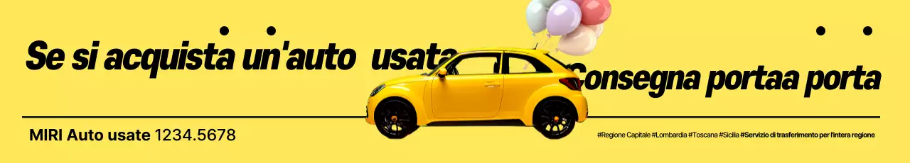 Pubblicità gratuita per l'evento di consegna di veicoli all'acquisto di un'auto usata semplice in giallo e nero