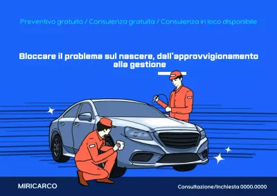 Promozione di un negozio di auto usate in stile pop art blu e blu navy