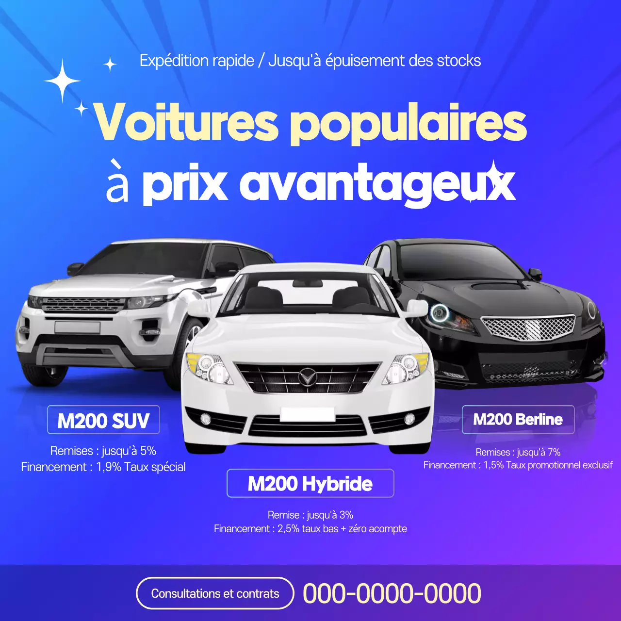 Promotion de voitures modernes bleues