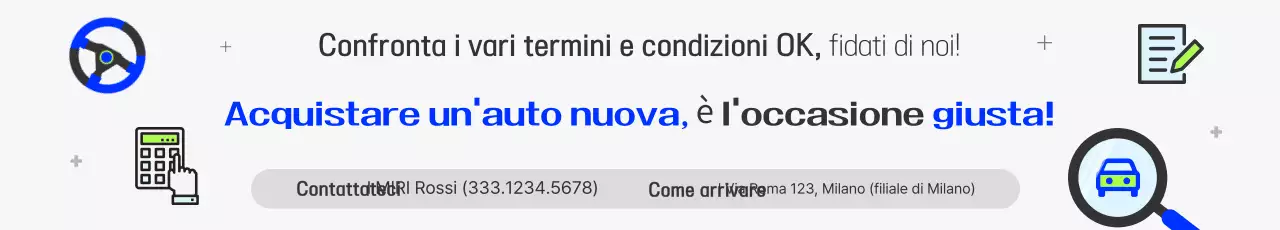Promozione carina per l'acquisto di un'auto bianca e blu