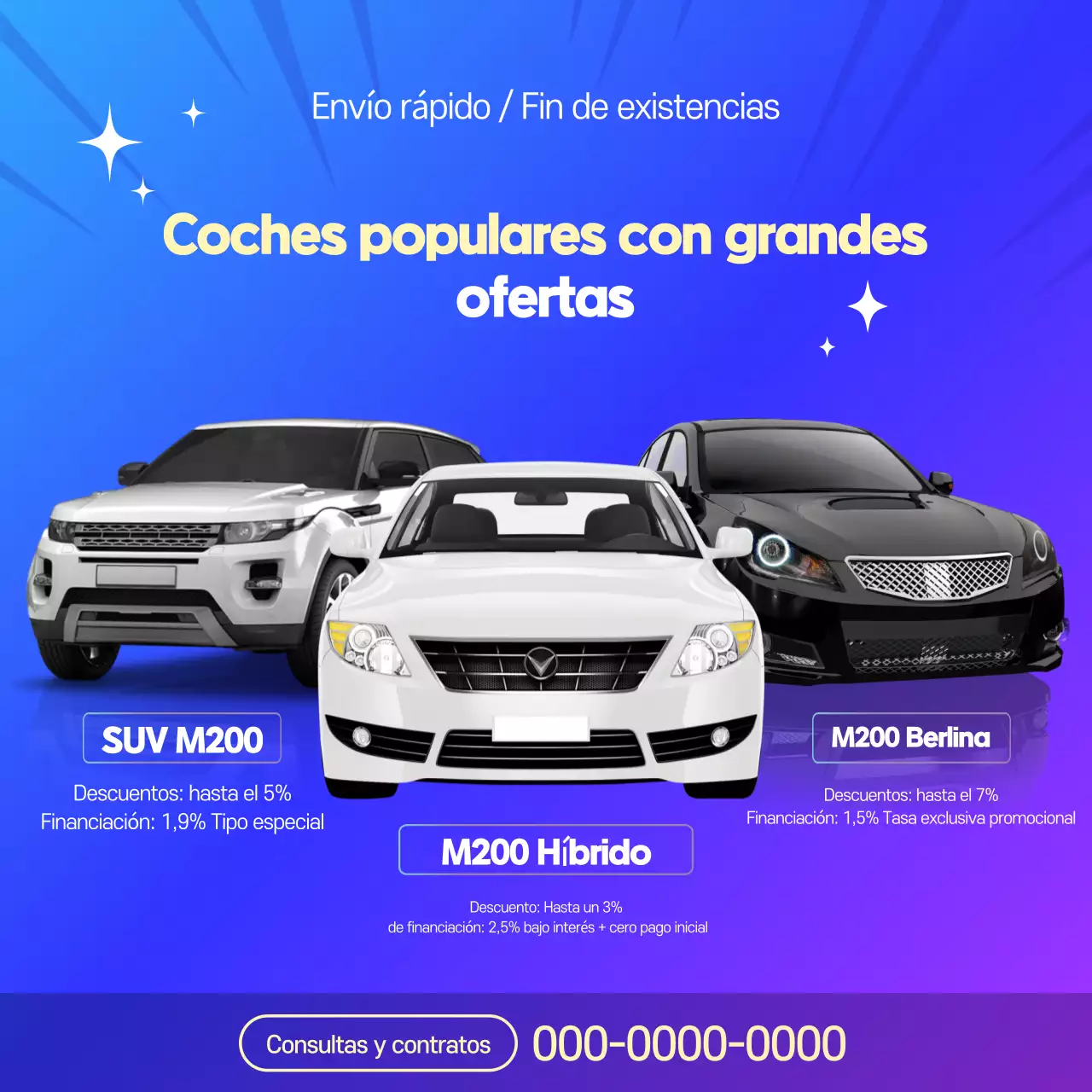 Promoción de coches modernos azules