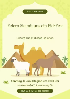 Grünes illustratives Eid Adha-Einladungsplakat