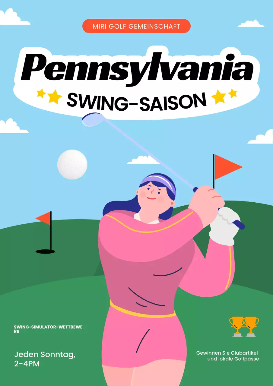 Blaues und grünes illustratives Golfsport-Event-Poster