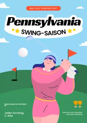 Blaues und grünes illustratives Golfsport-Event-Poster