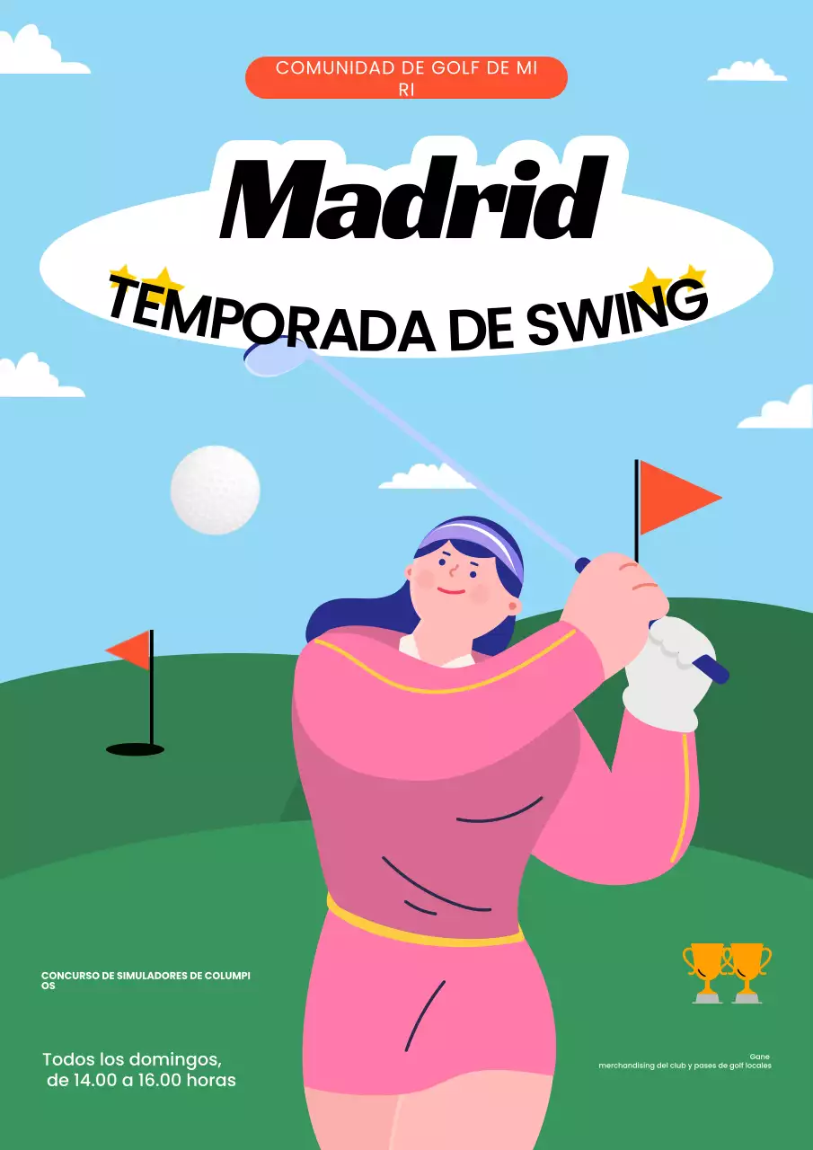 Póster ilustrativo de evento deportivo de golf en azul y verde