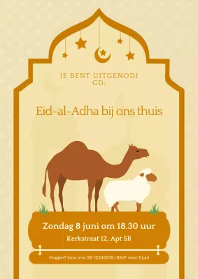 Bruine illustratieve poster voor de uitnodiging voor het Eid Adha-evenement
