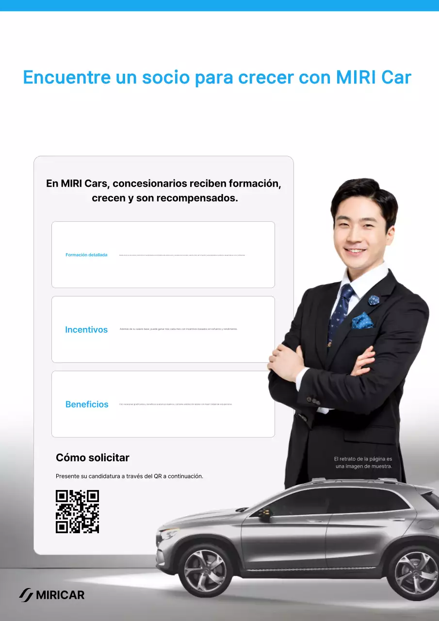 Anuncio de contratación de concesionario de coches modernos Blue