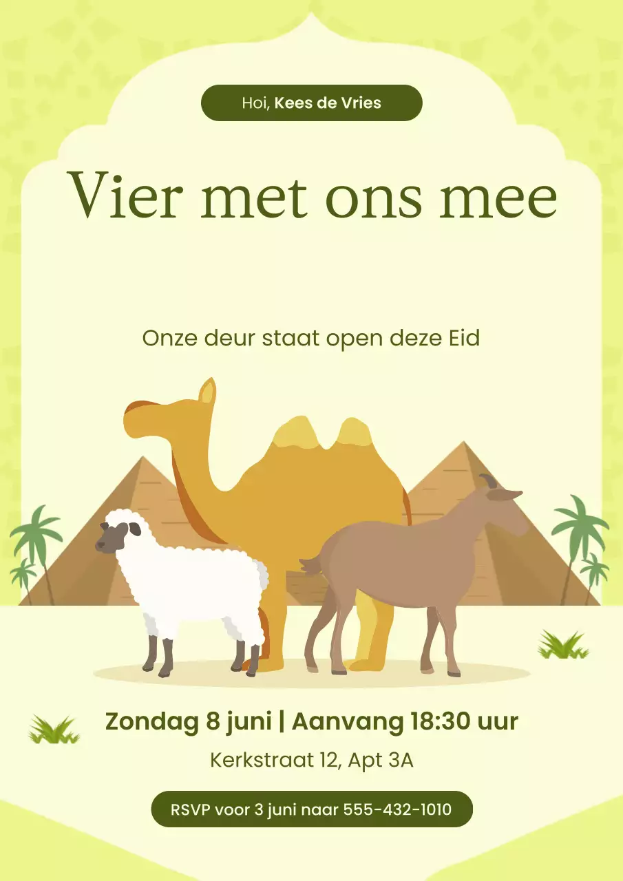 Groene illustratieve Eid Adha-uitnodigingsposter