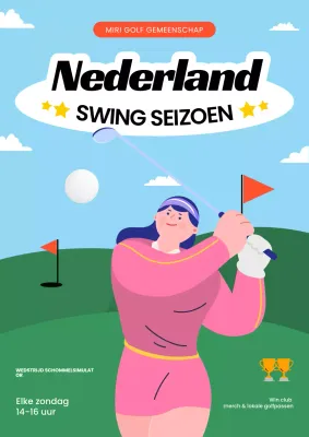 Blauwe en groene illustratieve poster voor golfsportevenementen