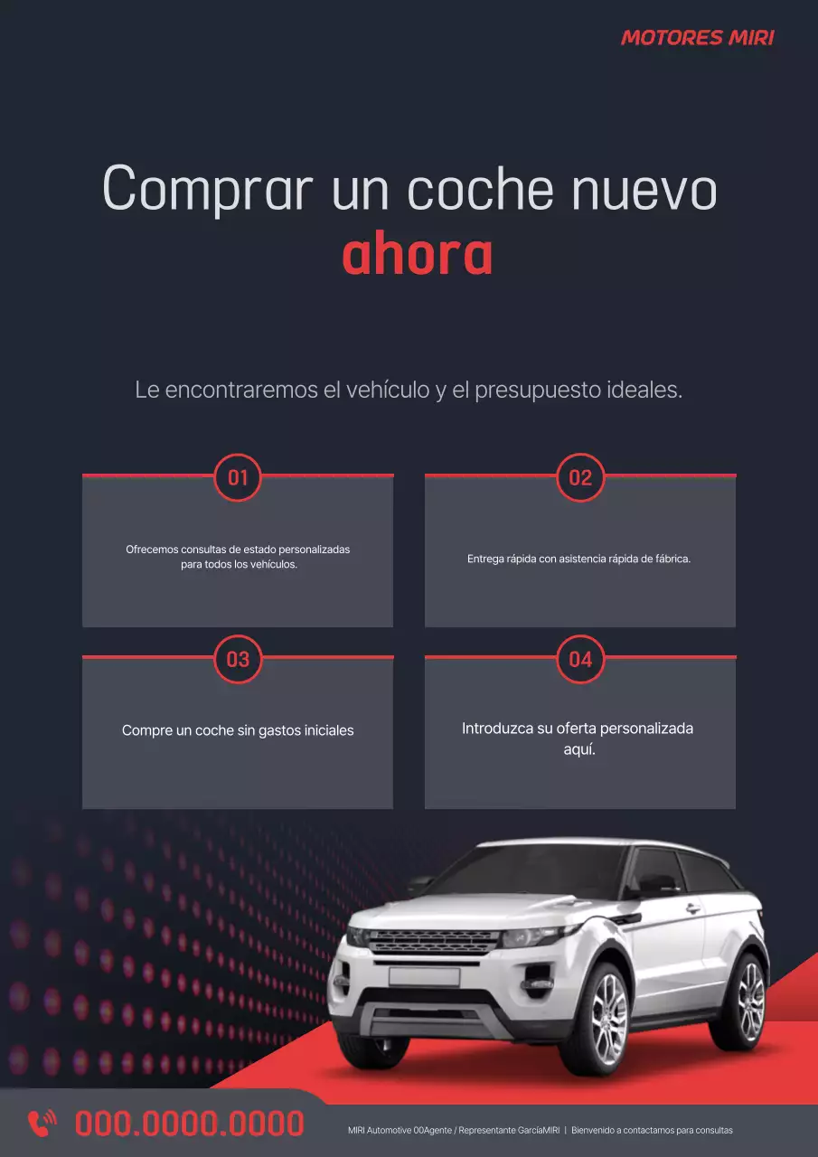 Presentación de ventas de automóviles modernos en azul y rojo