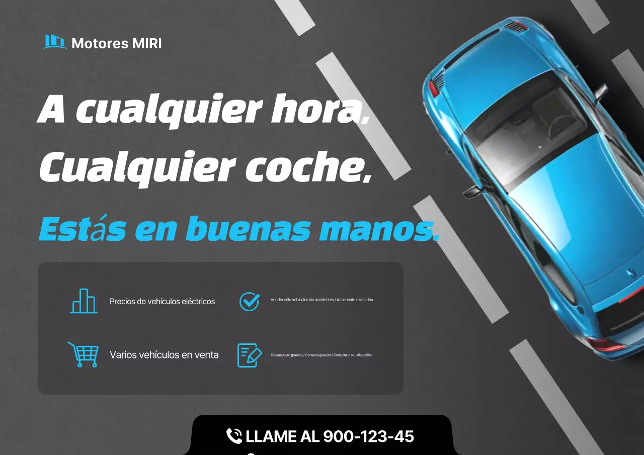 Anuncio de coche moderno de color azul cielo