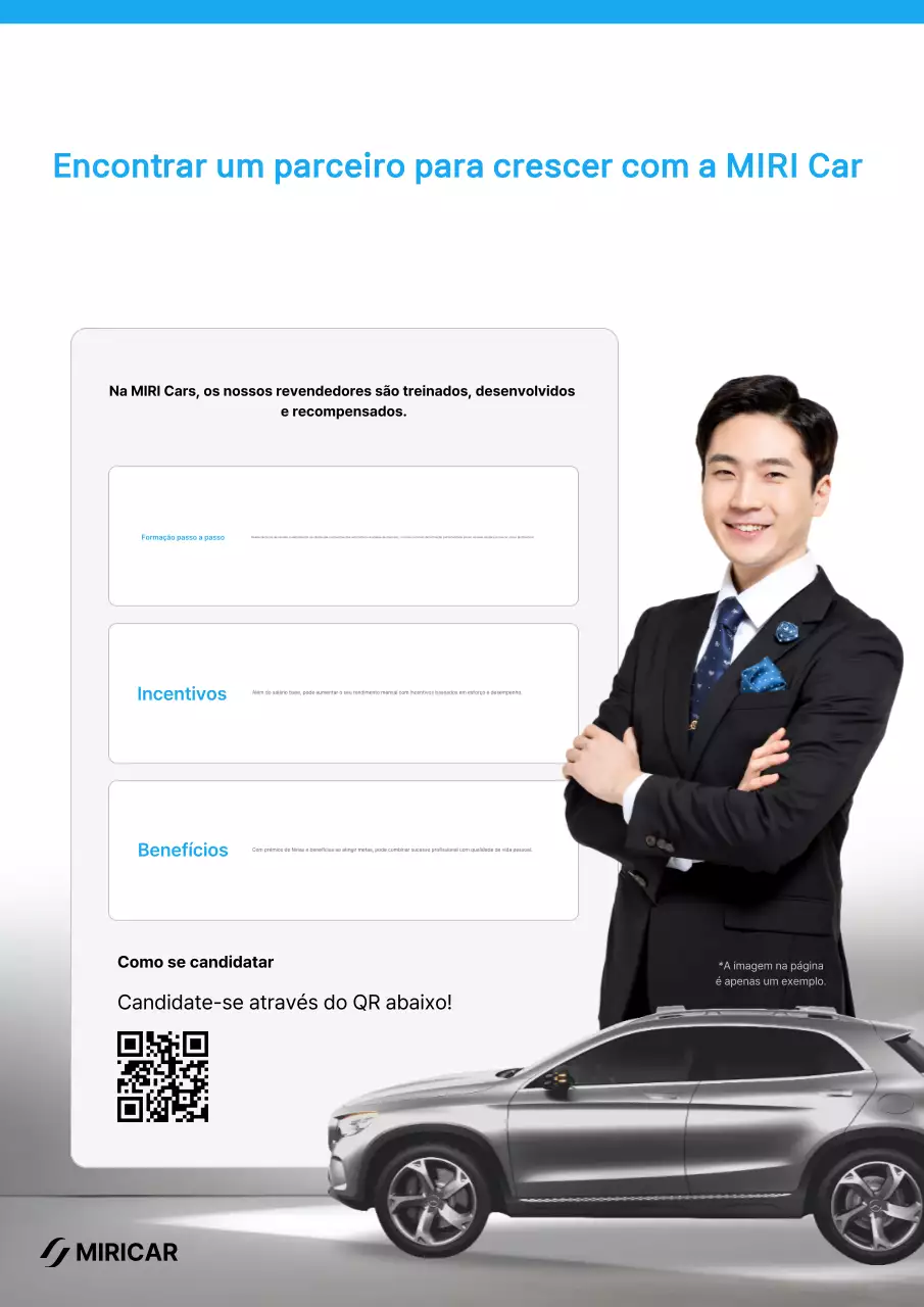 Anúncio de recrutamento de revendedor de carros modernos da Blue