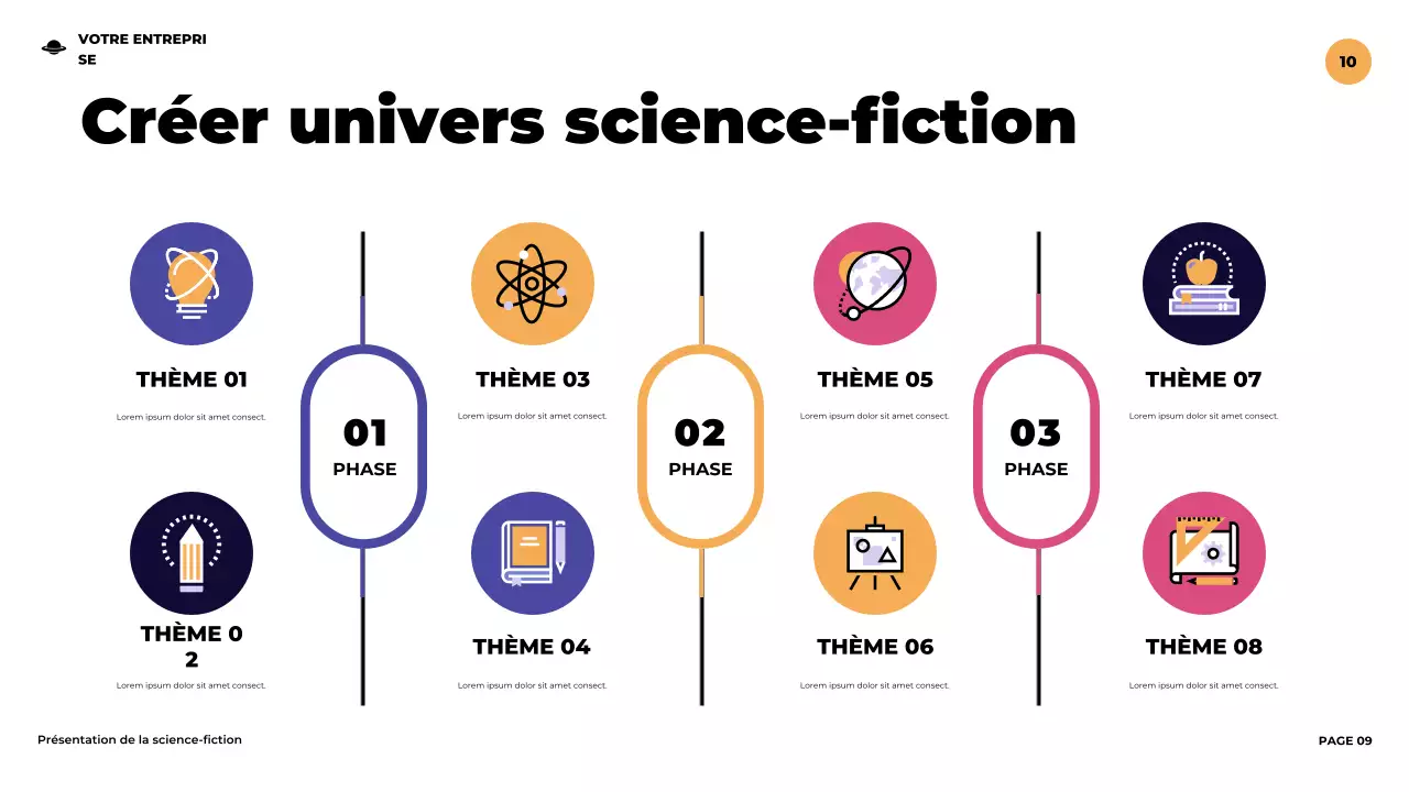 Présentation illustrative de science-fiction futuriste violette