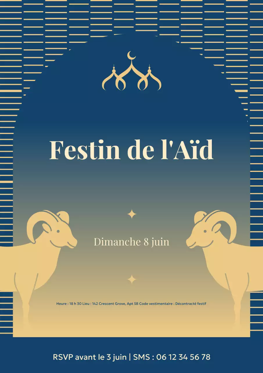 Affiche élégante d'invitation à l'Aïd el-Adha