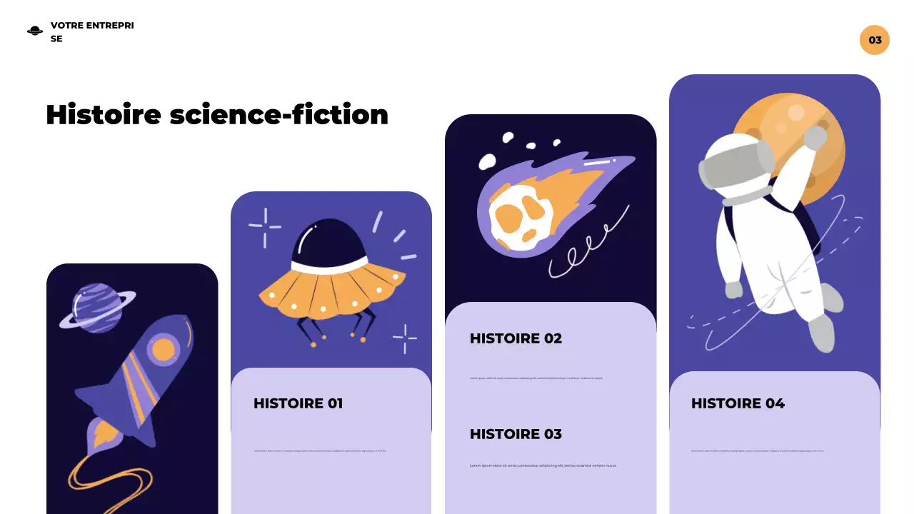 Présentation illustrative de science-fiction futuriste violette