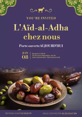 Affiche élégante d'invitation à la célébration de l'Aïd al-Adha