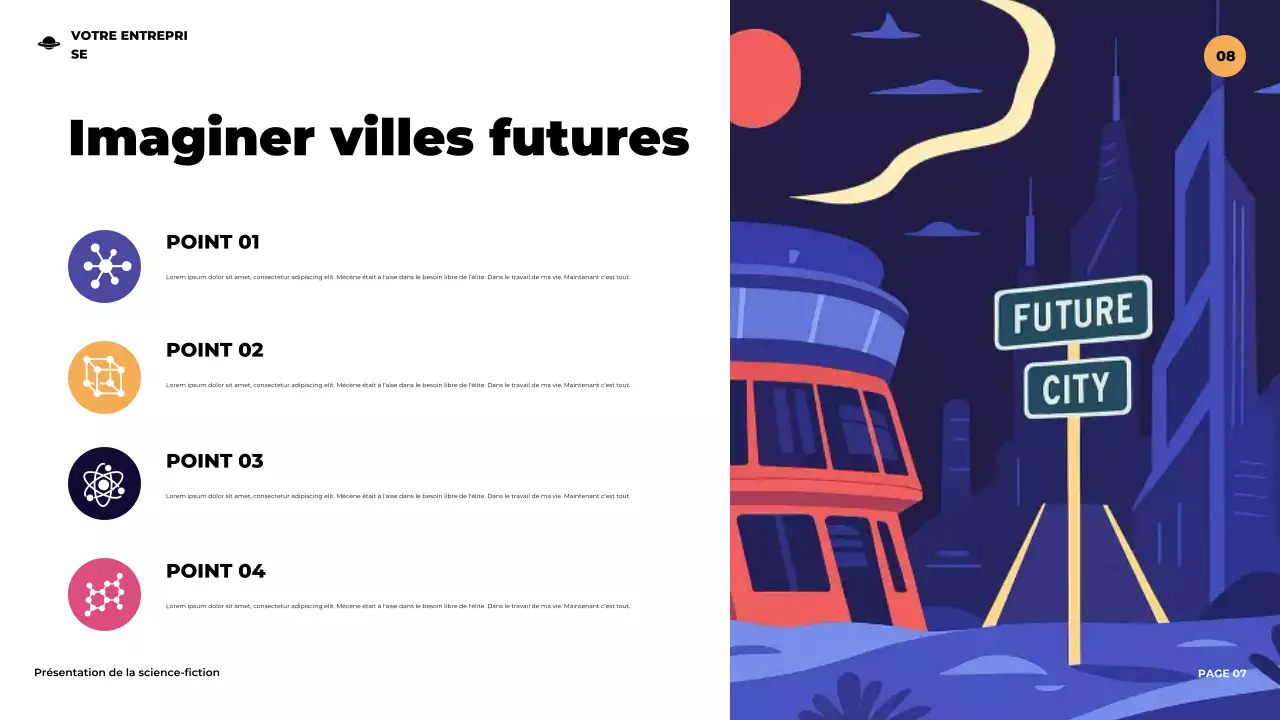 Présentation illustrative de science-fiction futuriste violette