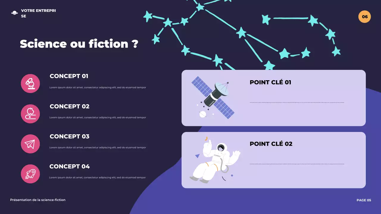 Présentation illustrative de science-fiction futuriste violette