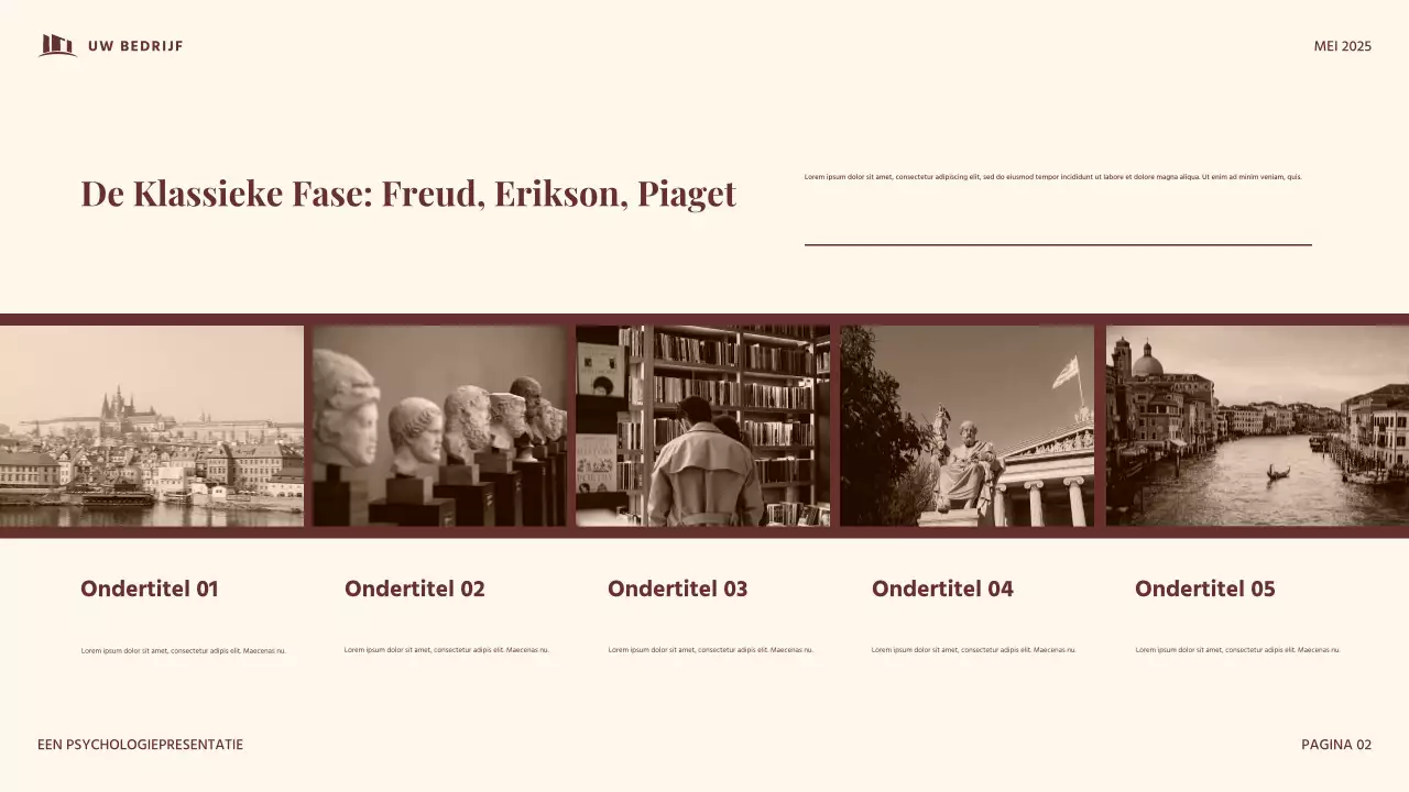 Rode en beige vintage presentatie over ontwikkelingspsychologie