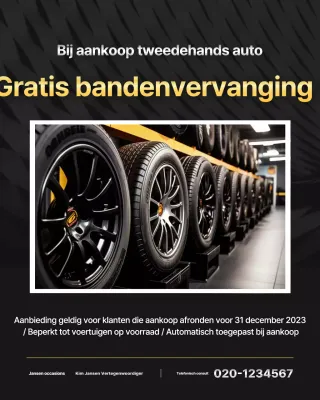 Advertentie voor het vervangen van zwarte, moderne autobanden