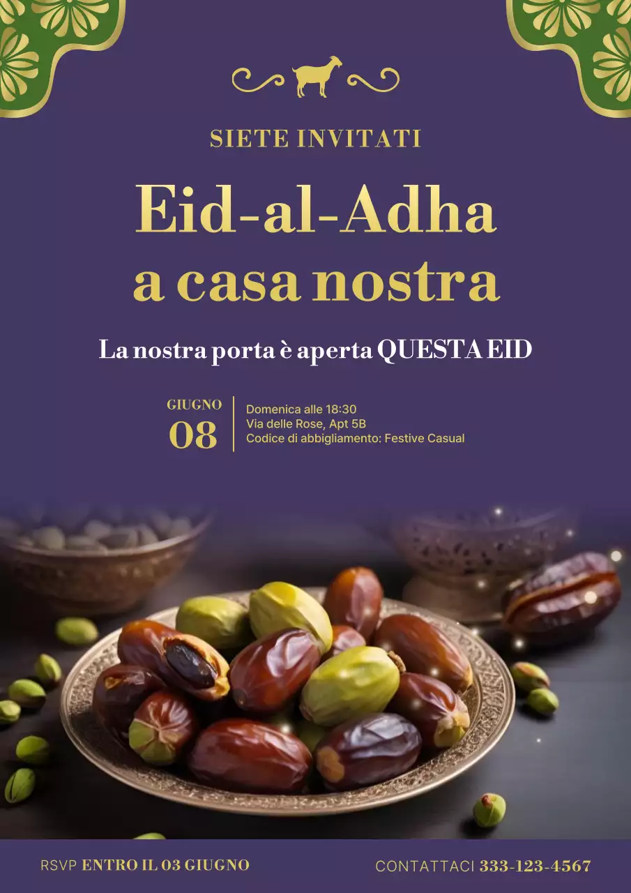 Elegante poster di invito per la celebrazione dell'Eid-al-Adha