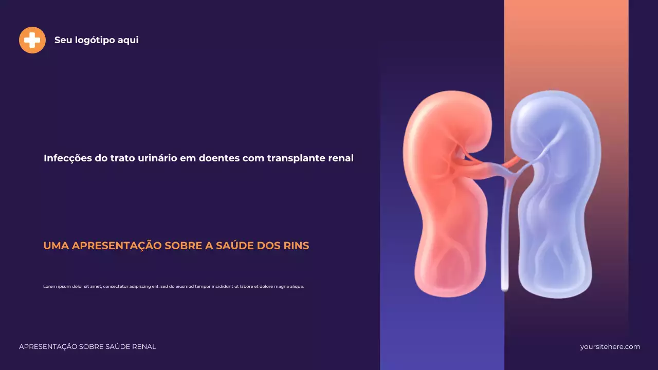 Apresentação ilustrativa moderna sobre saúde renal em roxo