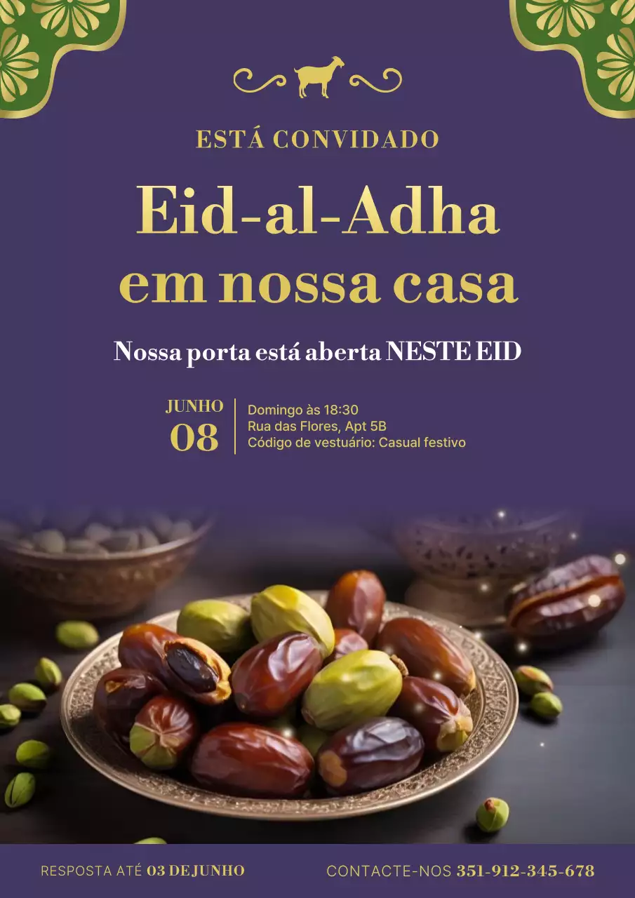 Cartaz de convite elegante para a celebração do Eid-al-Adha
