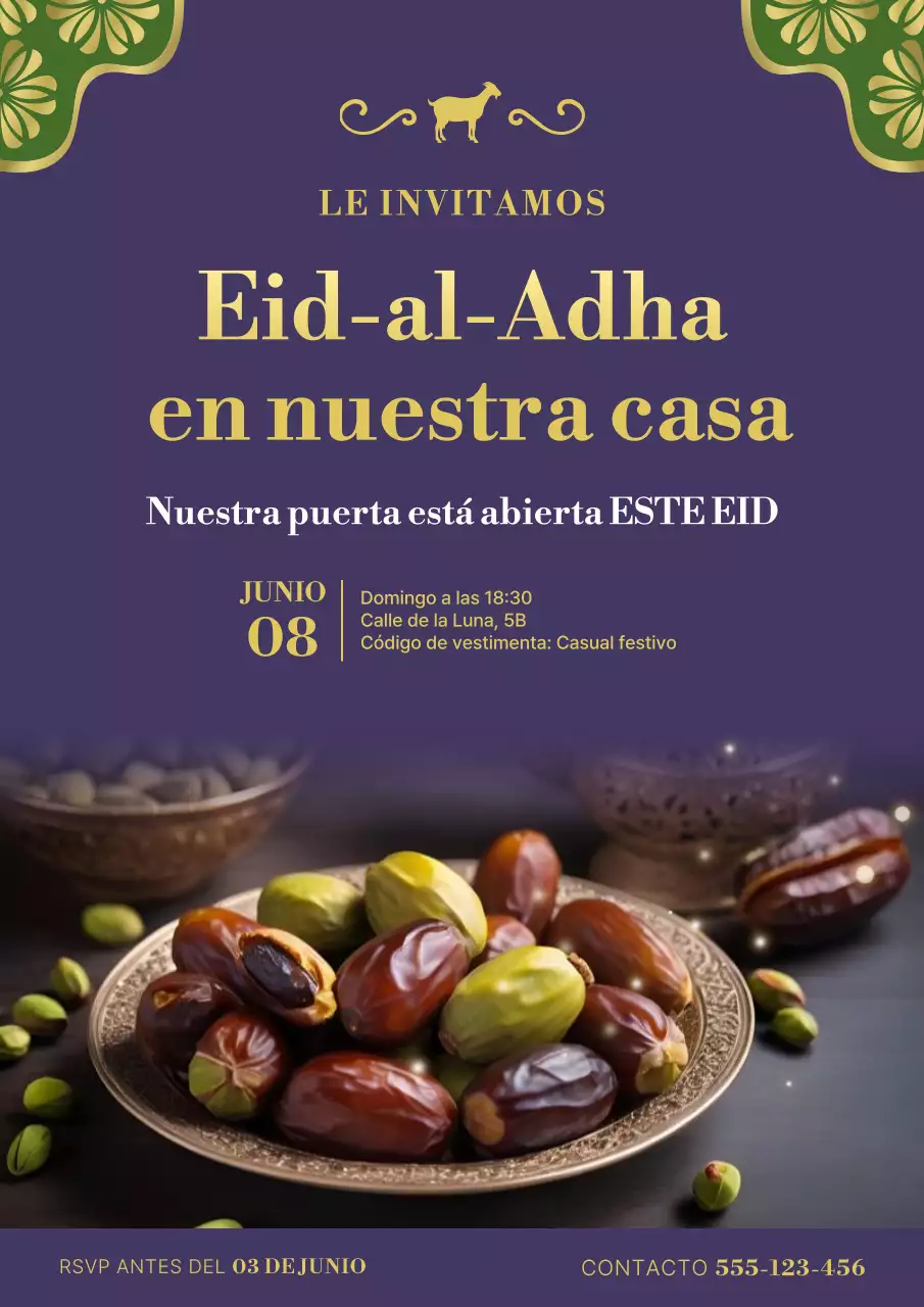Elegante póster de invitación para la celebración del Eid-al-Adha