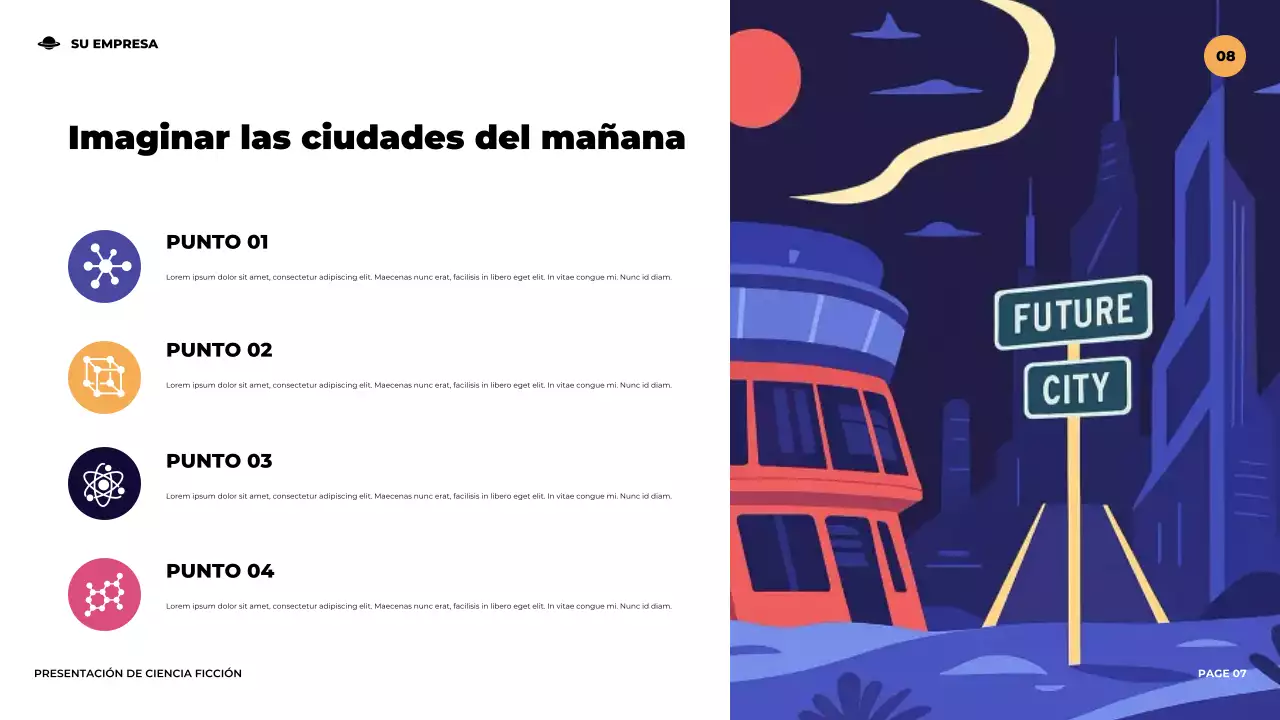 Presentación ilustrativa de ciencia ficción futurista de color púrpura