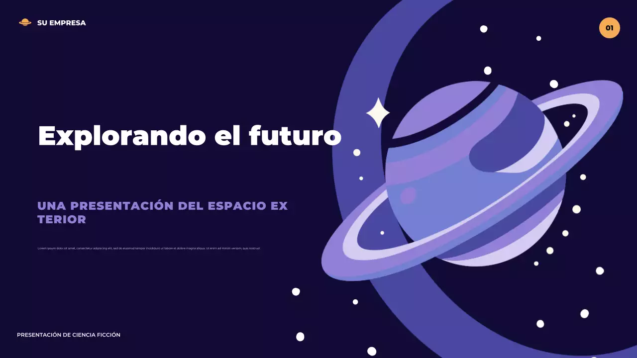 Presentación ilustrativa de ciencia ficción futurista de color púrpura