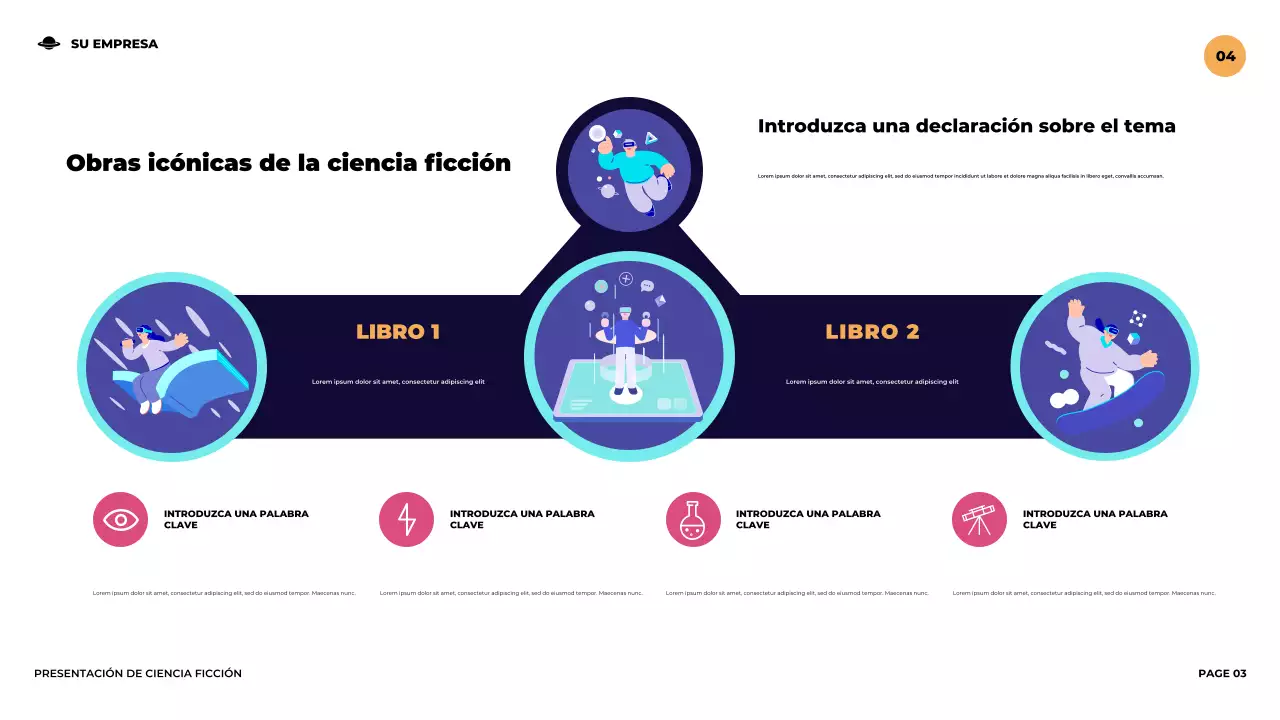 Presentación ilustrativa de ciencia ficción futurista de color púrpura