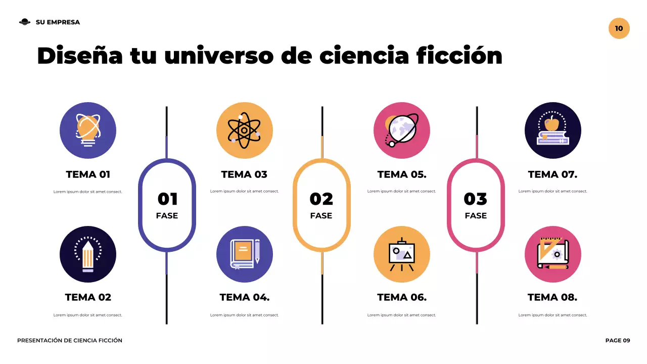 Presentación ilustrativa de ciencia ficción futurista de color púrpura