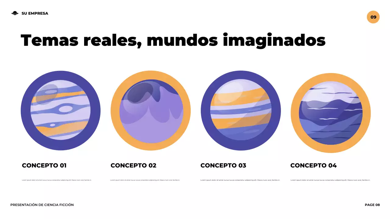 Presentación ilustrativa de ciencia ficción futurista de color púrpura