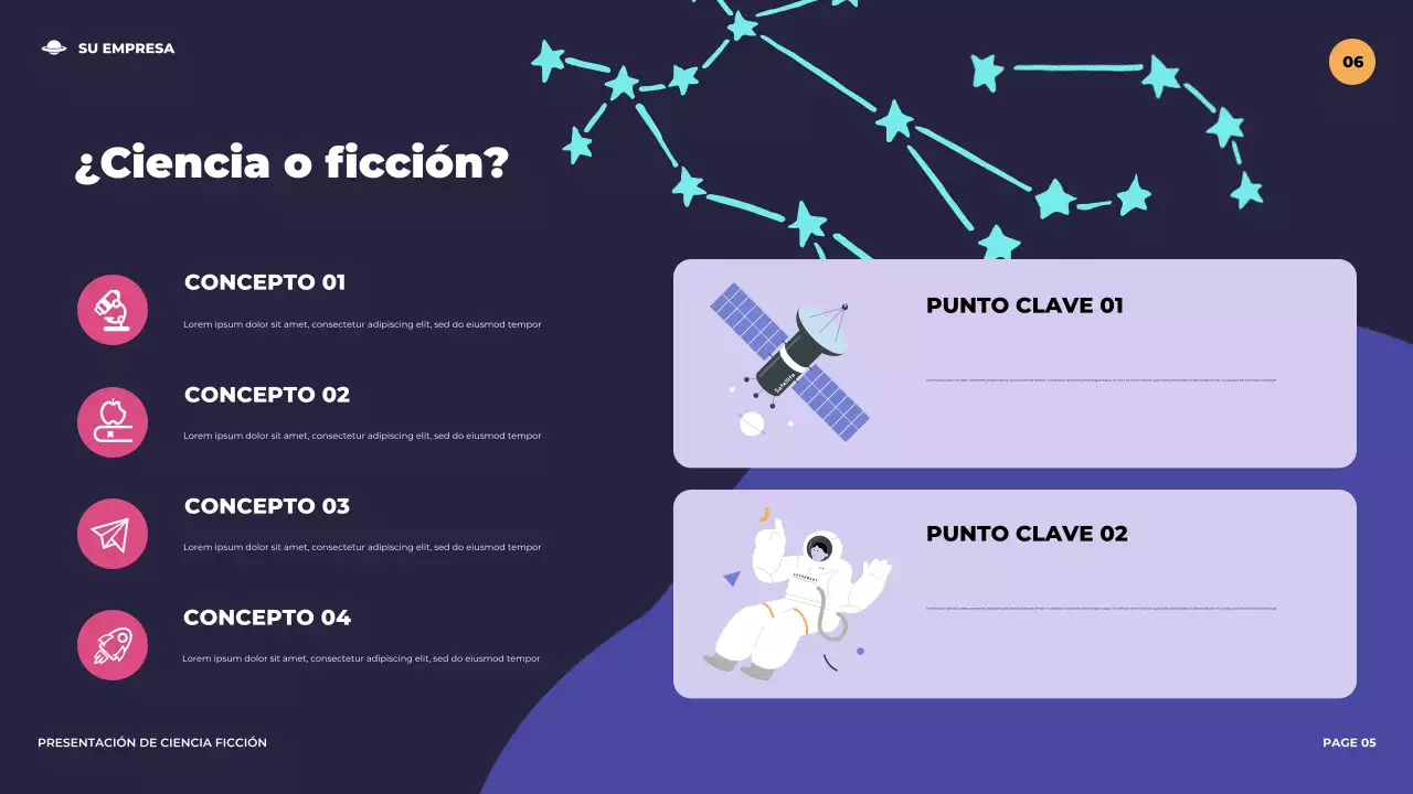 Presentación ilustrativa de ciencia ficción futurista de color púrpura