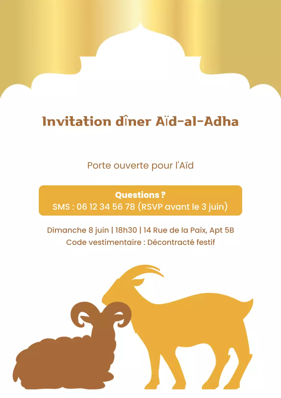 Affiche d'invitation traditionnelle beige pour l'Aïd