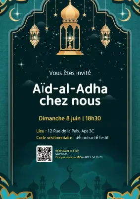 Affiche d'invitation moderne à la célébration de l'Aïd, couleur sarcelle