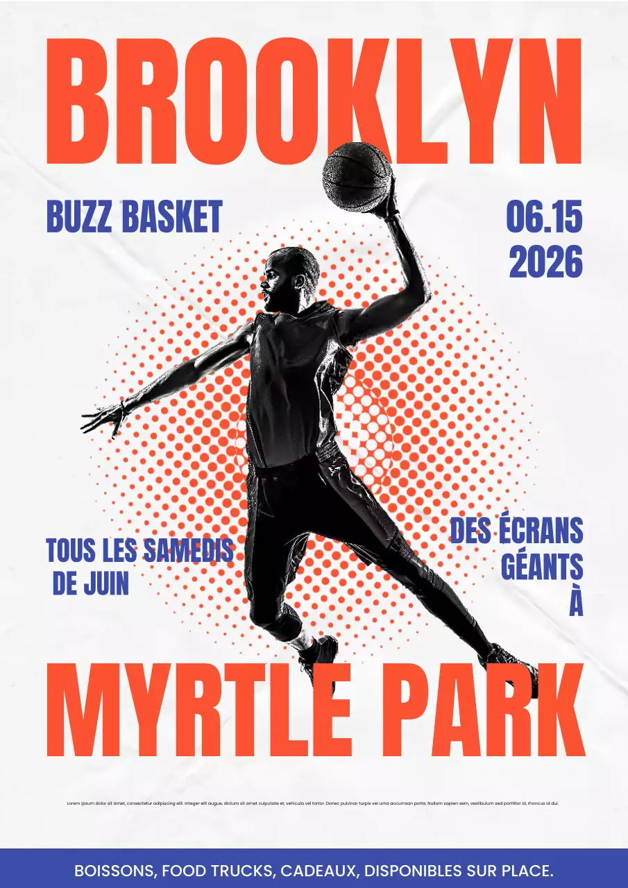 Affiche orange et audacieuse de l'événement de basket-ball
