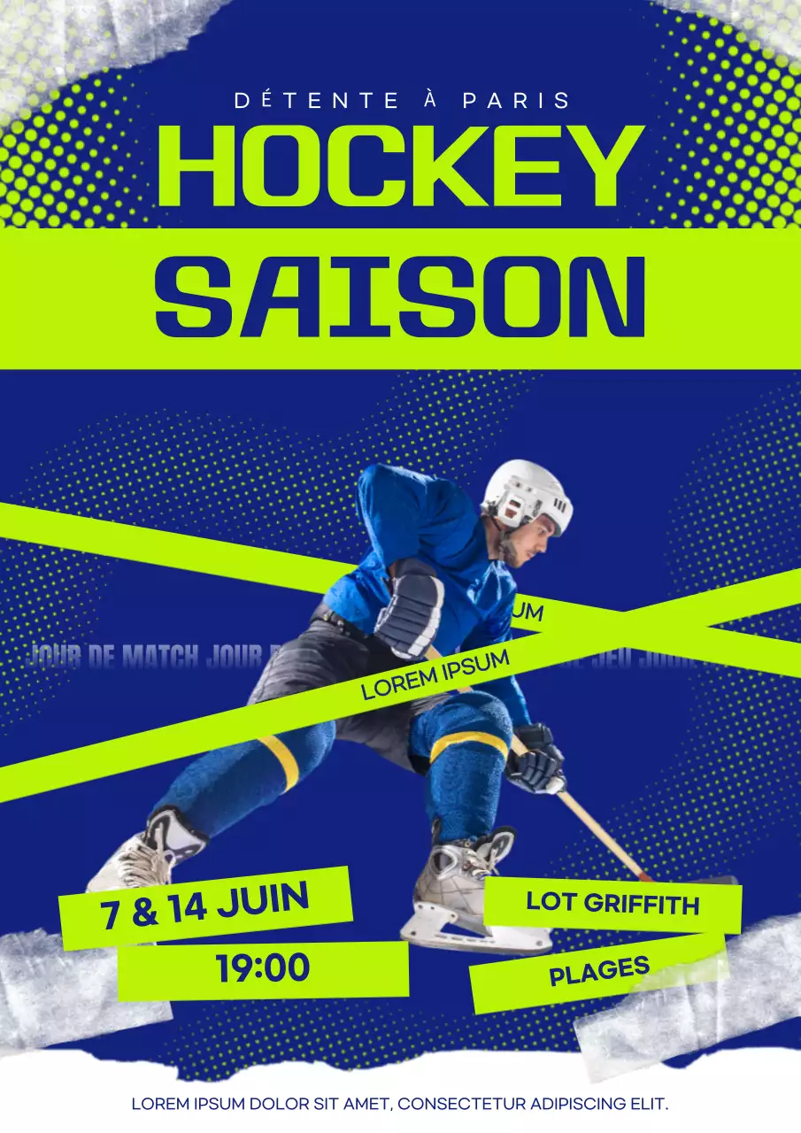 Affiche de la saison de hockey moderne bleue