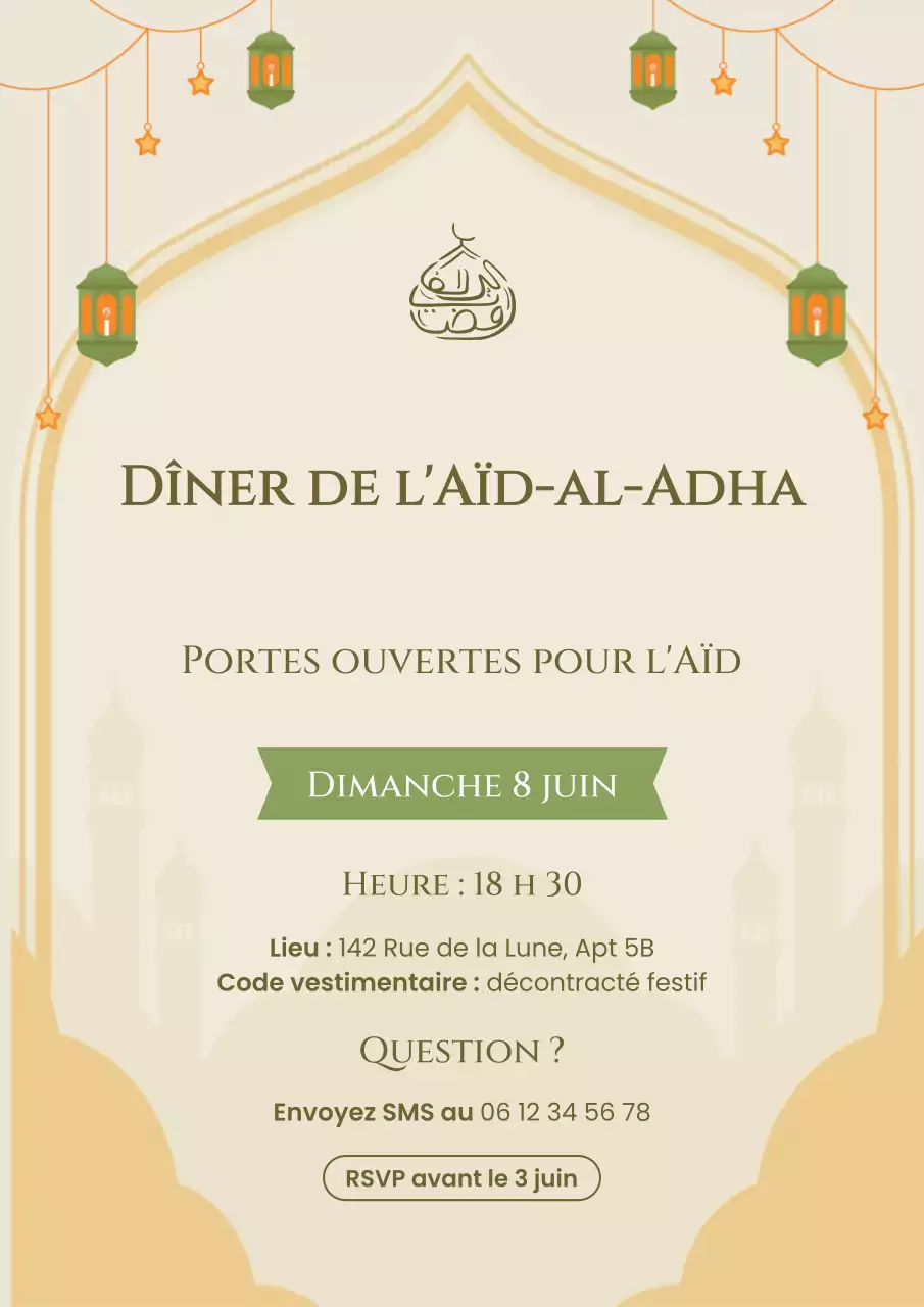 Invitation traditionnelle beige pour l'Aïd Adha