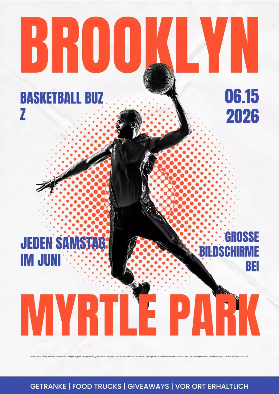 Orangefarbenes, kräftiges Basketball-Event-Poster