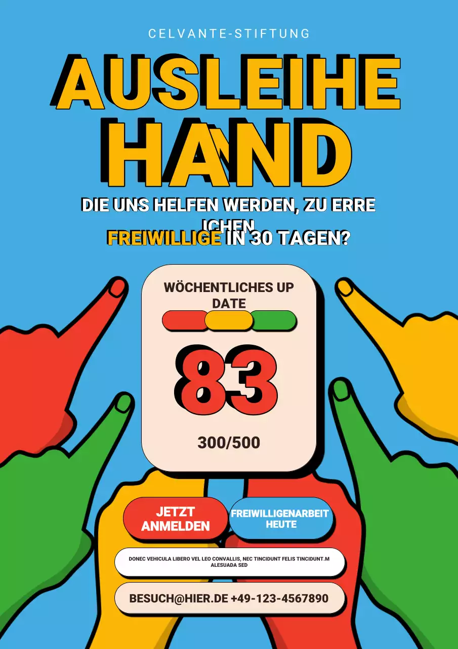 Blaues, kräftiges Web-Poster zur Freiwilligenförderung