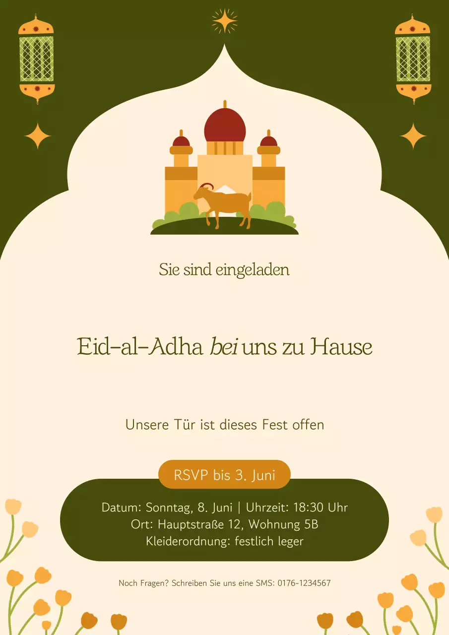 Grünes modernes Eid al-Adha-Einladungsplakat